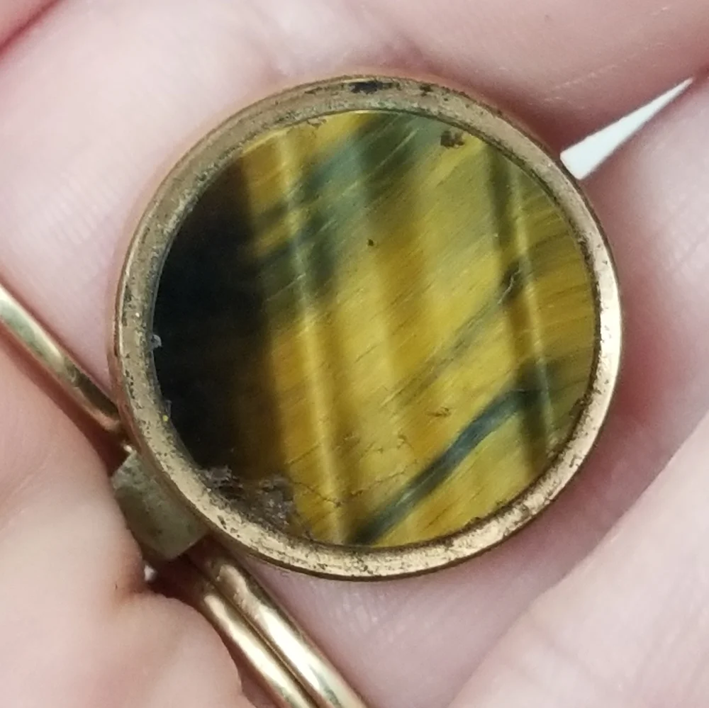 Antique 1881 Tiger's Eye stone collar stud gold tone Victorian vintage